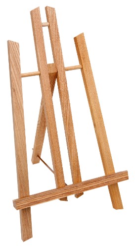 Mini A-Frame Display Easel in durable elm wood; perfect for showcasing photos and small artworks up to 30 cm high.