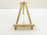 Mini A-frame display easel in pine, 24x18 inches, ideal for showcasing menus, artwork, and signs, lightweight and portable.