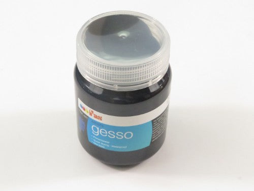 FAS Gesso Primer Black 250ml, a fast-drying waterproof primer for canvas, enhances paint adherence and creates a smooth base.