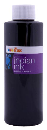 Jet black 250ml waterproof India ink for artists, ideal for pens, brushes, and versatile techniques in drawing and calligraphy.