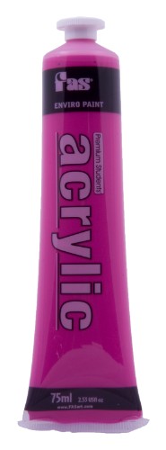 Vibrant magenta acrylic paint in 75ml tube, ideal for artists, non-toxic, fast-drying, permanent, and mixable for unique colors.