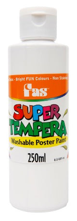 Fas Super Tempera 250ml White: Non-toxic, vibrant poster paint ideal for arts, crafts, and educational use with excellent washability.