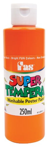 Vibrant orange non-toxic tempera paint in 250ml, ideal for art projects, washes out easily from fabrics.