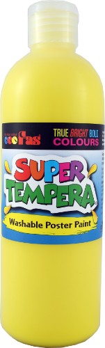 Bright yellow Fas Super Tempera in 500ml for vibrant, non-toxic arts and crafts, ideal for various painting techniques.