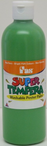 Vibrant non-toxic Fas Super Tempera 500ml Leaf paint, perfect for easy, safe art creation in bright colors and excellent coverage.