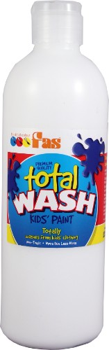 FAS Total Wash 500ml White: Non-toxic, washable kids' paint ideal for creative fun without clothing stains.