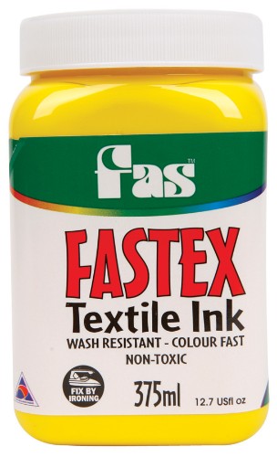 Fas Textile Ink 375ml in vibrant yellow, ideal for DIY fabric projects with exceptional durability and color fastness.