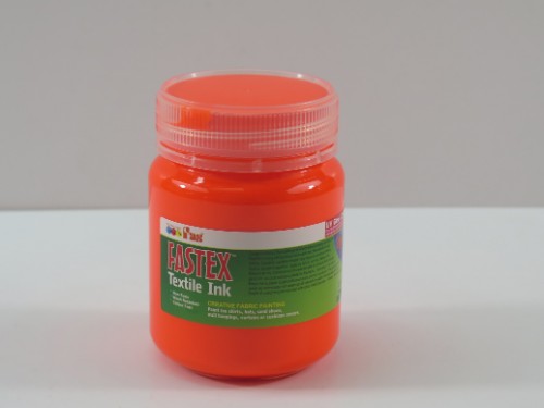 Vibrant Fluo Orange heat set textile ink (250ml) for creating bold, colorfast fabric designs on various materials.