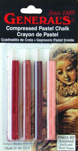 Set of 4 compressed earthtone pastel sticks in Sanguine, Light Flesh, Sienna, and Van Dyke Brown for vibrant artistic expression.