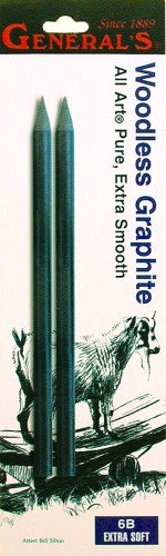 Woodless Graphite Pencil 6B (2pc Blister) featuring sleek design, smooth graphite, pre-sharpened for precision in drawing.