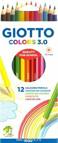 Vibrant Giotto Colors 3.0 Pencils Box with 12 eco-friendly artist pencils featuring smooth 3 mm lead for drawing and coloring.