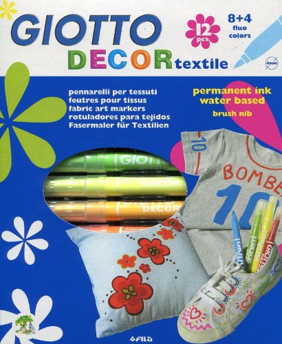 Vibrant Giotto Decor Marker Set with 12 fiber pens, ideal for various surfaces, offering permanence and easy clean-up.