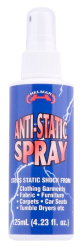 Helmar Anti-Static Spray 125ml effectively eliminates static cling in fabrics and surfaces for a smooth, shock-free experience.