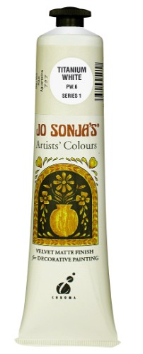 Acrylic paint tube featuring Jo Sonja's premium Titanium White, ideal for vibrant, durable art with a matte finish.