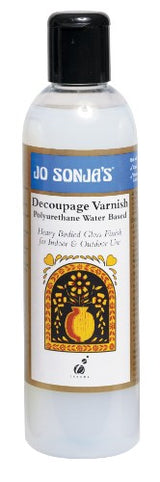 Jo Sonja's Decoupage Varnish 250ml, a heavy-bodied acrylic varnish providing a glossy, durable finish for decoupage projects.