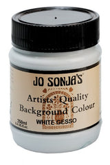 Jo Sonja's Gesso 250ml White, a versatile primer for wood, canvas, and metal, offers a smooth finish for improved paint adhesion.