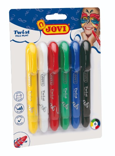 Vibrant Jovi Twist Make-Up 6's face paint set featuring six non-toxic colors for creative fun and easy application.