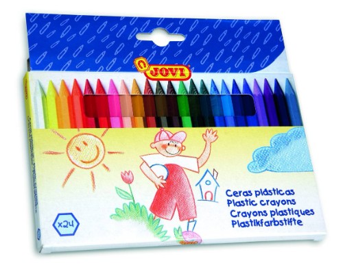 Colorful Jovi Plastic Crayon set of 24, designed for young artists, featuring a hexagonal shape for easy grip and use.