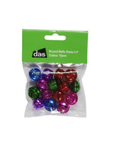 Assorted color round craft bells (15 pcs) for DIY projects, decorations, and personalized gifts.