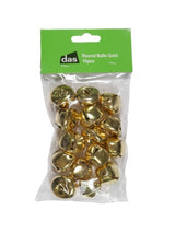 Festive gold round bells, 2.5 cm, perfect for crafts, gift wrapping, and holiday decor, 15 pieces.