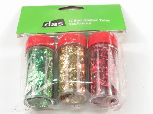 Colorful glitter shaker tubes in a set of three, perfect for adding sparkle to crafts and DIY projects.