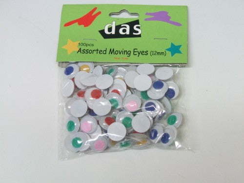 Assorted 12mm moving eyes in vibrant colors, perfect for enhancing crafts and adding playful expressions to projects.