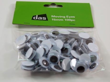 Animated 15mm moving eyes in a pack of 100, perfect for adding expressiveness to DIY crafts and toys.