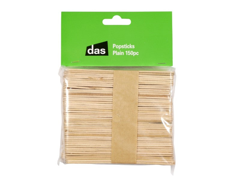 Plain wooden craft popsticks in a 150pc pack, ideal for arts, DIY projects, and educational activities.