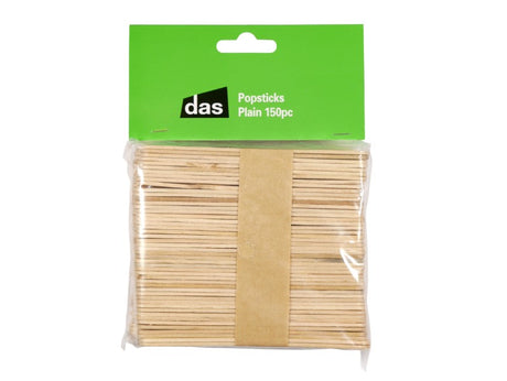 Plain wooden craft popsticks in a 150pc pack, ideal for arts, DIY projects, and educational activities.