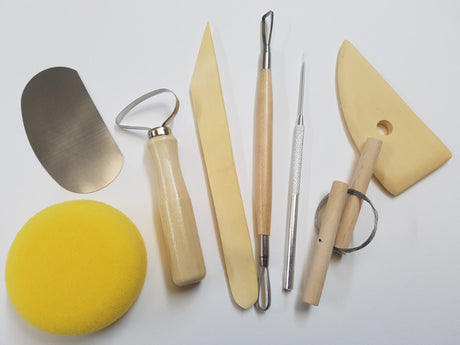 Pottery Tools Kit 8pce featuring eight quality tools for shaping, modeling, and detailing clay for art and ceramics.
