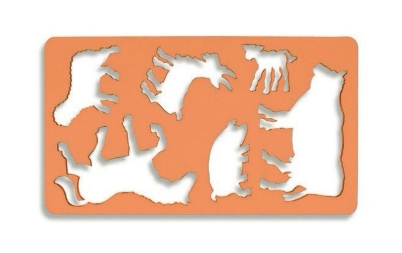 Artist stencil set featuring farm animals in pink polystyrene, perfect for drawing detailed animal illustrations.