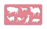 Pink transparent camel stencil for drawing animal outlines, perfect for artists and educators.