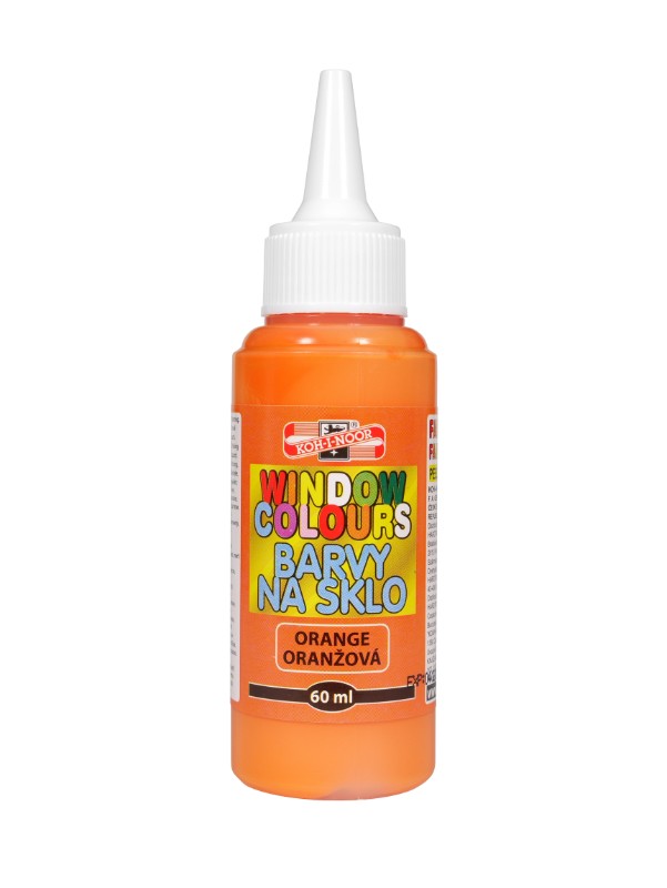 Vibrant 60ml orange glass color suitable for painting on smooth surfaces, perfect for artists and kids over 3 years old.