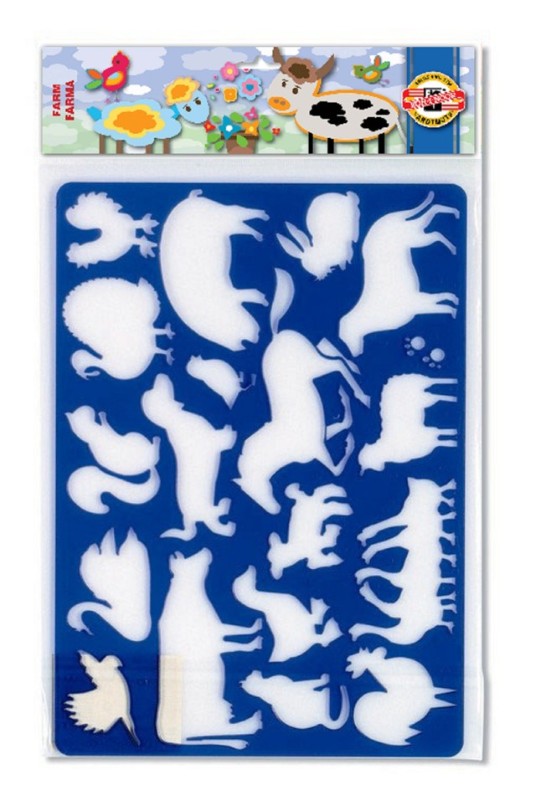 Colorful, transparent plastic artist stencil for creative projects, measuring 26.5 cm x 19 cm, designed for children's art.