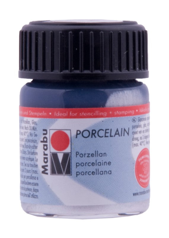 High gloss Night Blue porcelain paint in a 15ml bottle for vibrant ceramic and glass crafts, water-based and easy to cure.