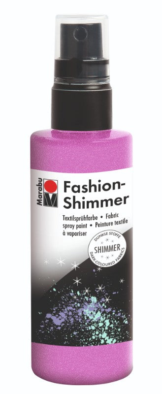 Rose Pink Marabu Fashion Shimmer Fabric Spray in 100ml for vibrant, shimmering fabric designs and easy application on various textiles.