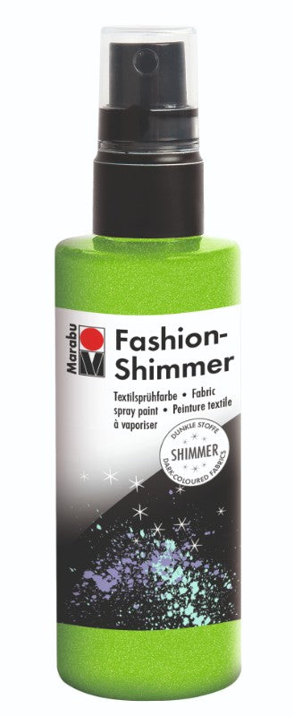 Marabu Fashion Shimmer spray in Reseda, 100ml, enhances fabrics with vibrant, shimmering, washable designs for creative projects.