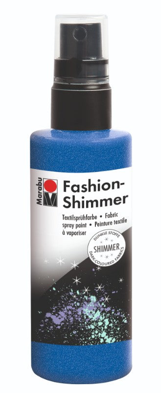 Sky Blue Marabu Fashion Shimmer Spray in 100ml enhances fabrics with a vibrant shimmer effect for stylish DIY projects.