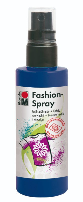 Midnight Blue Marabu Fashion Spray in a 100ml pump bottle for easy, eco-friendly textile customization and vibrant color application.