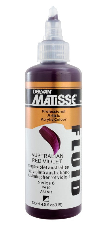 Matisse Fluid Acrylic Paint in Australian Red Viole, 135ml, features a vibrant, highly pigmented, and versatile liquid texture.