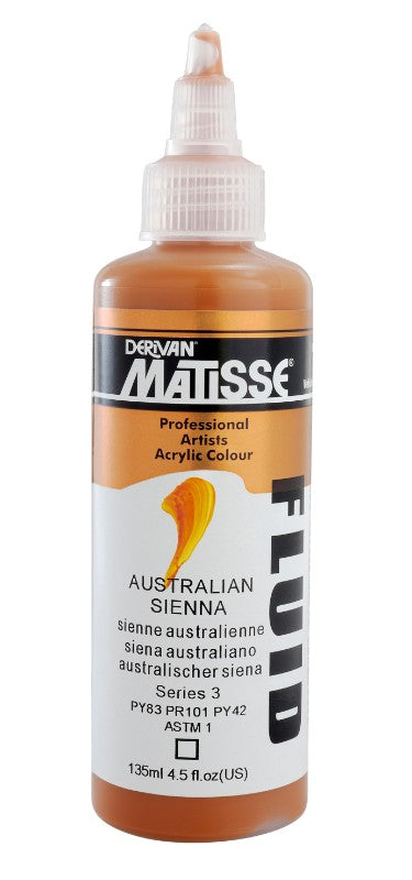 Matisse Fluid Acrylic Paint in Australian Sienna, 135ml, featuring a smooth, pigmented formula for versatile artistic techniques.