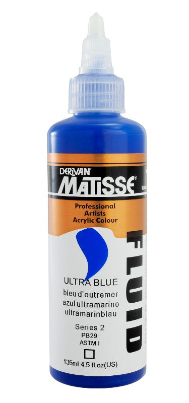 Vibrant 135ml Ultramarine Blue acrylic paint for artists, featuring liquid texture, high pigmentation, and excellent lightfastness.