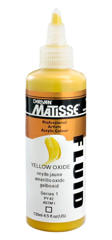 Matisse Fluid Acrylic Paint in Yellow Oxide, 135ml, featuring high pigmentation and smooth, runny texture for versatile artistry.