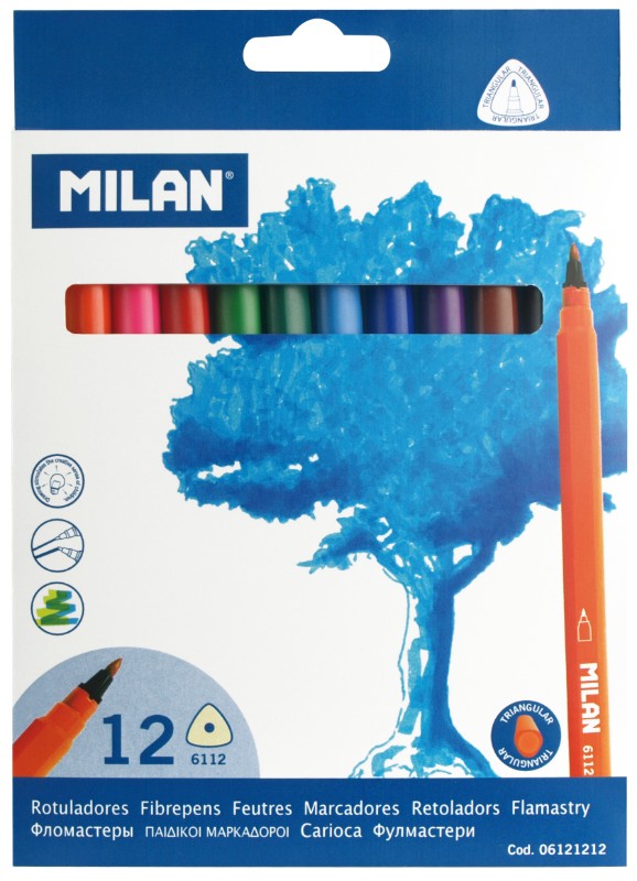 Vibrant Milan Fibrepens Supertip Set of 12, perfect for artists, featuring washable ink and versatile tip for fine and broad strokes.