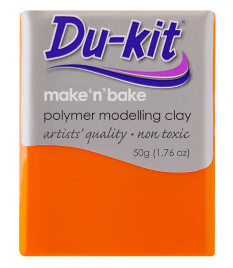 Vibrant orange Du-Kit 50g modelling clay, perfect for crafting, jewellery, and durable art projects after baking.