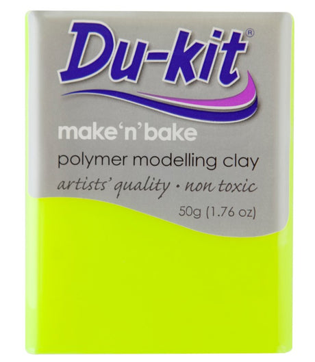 Vibrant Du-Kit 50g Fluo Yellow modelling clay, perfect for creative projects and baking into durable art pieces.