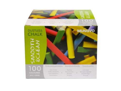 Colorful Artist Chalk set with 100 dustless sticks in 10 shades, ideal for clean and vibrant art on blackboards or paper.