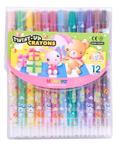 Mungyo Twist-Up Crayons - 12 vibrant, non-toxic crayons; easy, mess-free coloring for all ages and artistic projects.