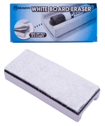 Large Mungyo whiteboard eraser (60x140mm) designed for effective dry-erase ink removal in offices, schools, and homes.