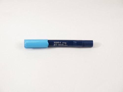 Dong-A Jet Stick Highlighter in blue, featuring capillary ink system and transparent housing for ink monitoring.